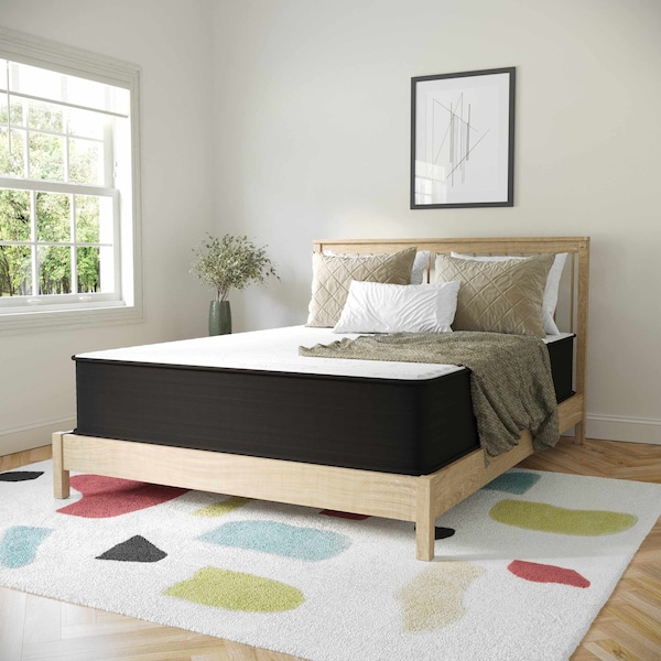 Flash Furniture Dream 12 in Hybrid Mattress, Queen Size High Density Foam and Pocket Spring Mattress in a Box, White/Black DR-E230P-R-Q-12-GY-GG - main